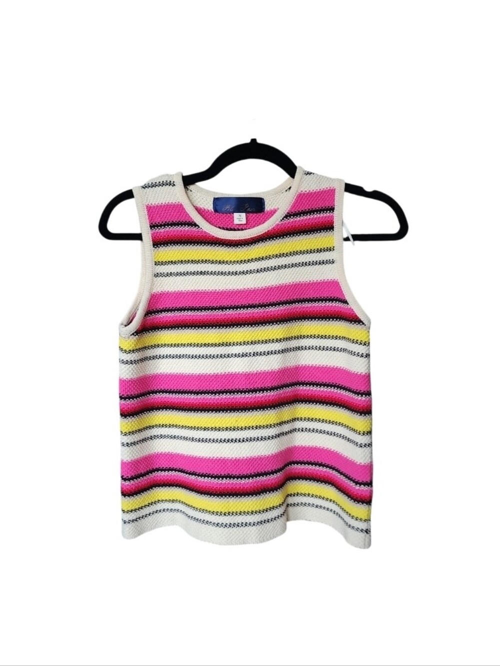Blue Rain Sleeveless Crewneck Tank - Hot Pink, Yellow & White Stripes